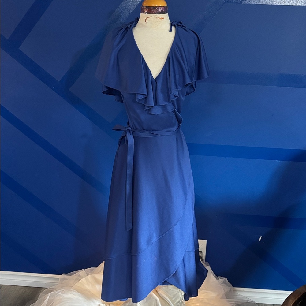 70s Vintage Elegant Blue Wrap Dress